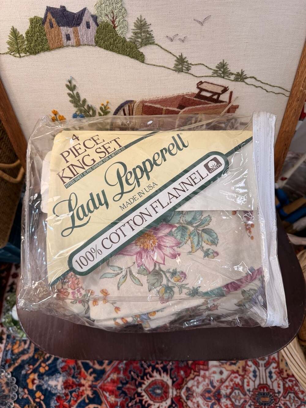 VTG King Bedding 3 Piece Lady Pepperell Cotton Flannel Floral Sheet Pillow Set